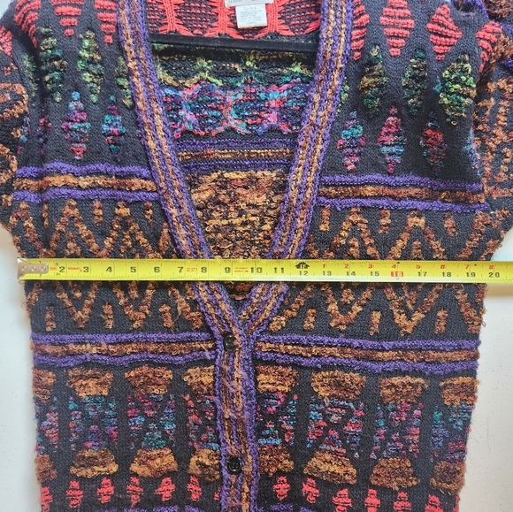 Vintage 90s Textured 3D Knit Bright Abstract V-Neck Cardigan Sweater Size Medium - Picture 9 of 11
